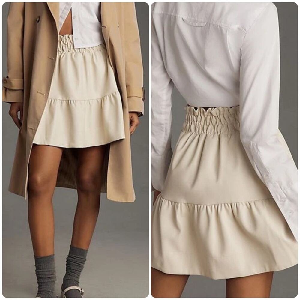 By Anthropologie The Somerset Mini Skirt Faux Leather Edition Neutral